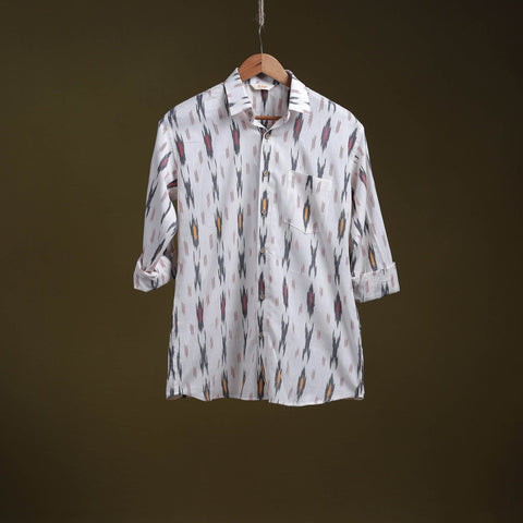 White - full sleeve cotton men pochampally ikat shirt 04