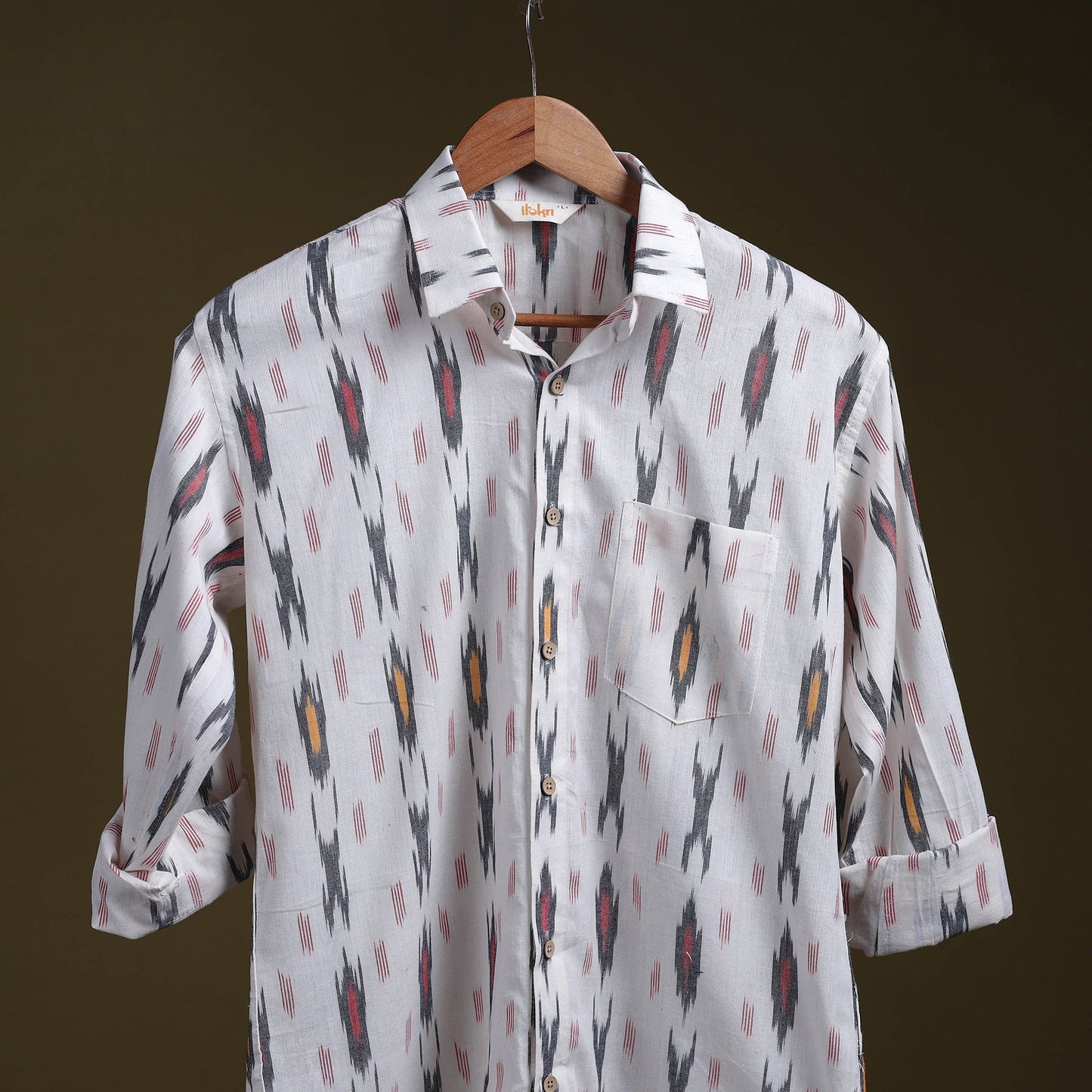 White - full sleeve cotton men pochampally ikat shirt 04