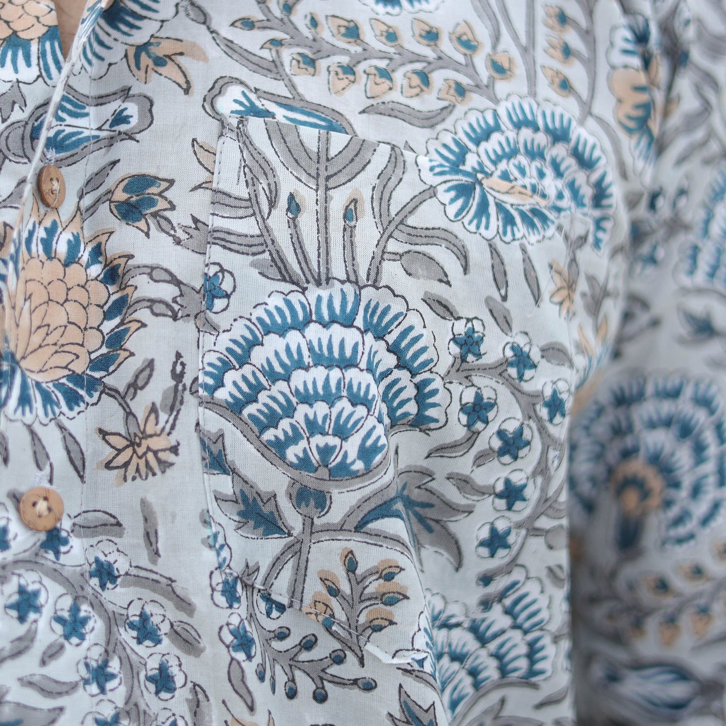 White Full Sleeve Block Print Cotton Men Sanganeri Shirt