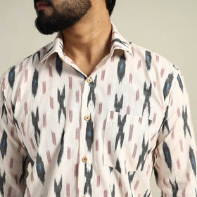 Buy White Full Sleeve Men Cotton Pochampally Ikat Shirt