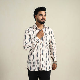 Buy White Full Sleeve Men Cotton Pochampally Ikat Shirt
