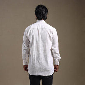 White Full Sleeve Slub Cotton Men Plain Shirt