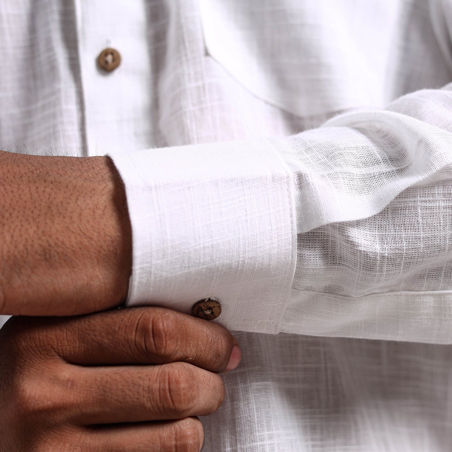 White Full Sleeve Slub Cotton Men Plain Shirt