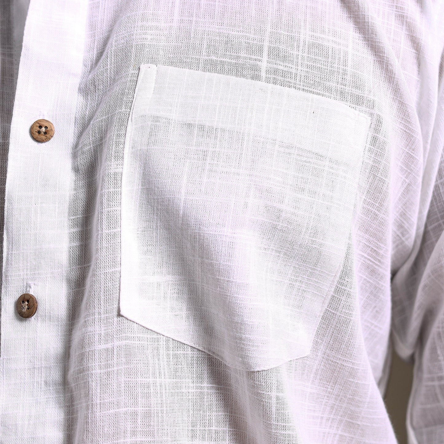 White Full Sleeve Slub Cotton Men Plain Shirt