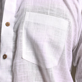 White Full Sleeve Slub Cotton Men Plain Shirt