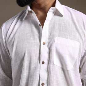 White Full Sleeve Slub Cotton Men Plain Shirt
