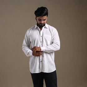 White Full Sleeve Slub Cotton Men Plain Shirt