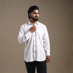 White Full Sleeve Slub Cotton Men Plain Shirt