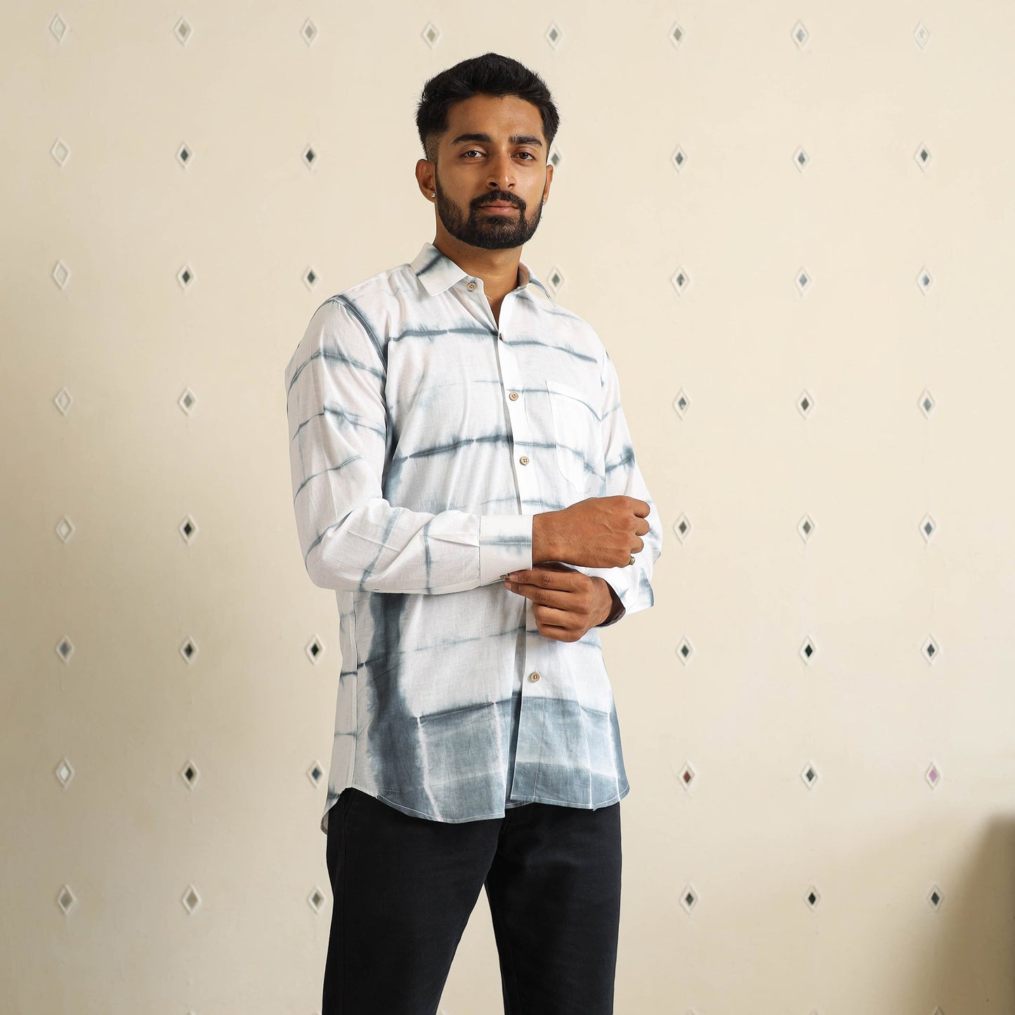 Buy Full Sleeve Tie & Dye Cotton Men Shibori Shirt