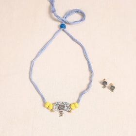 White - german silver fabart necklace set 15 - handcrafted