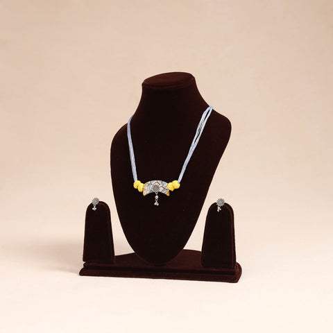 White - german silver fabart necklace set 15 - handcrafted