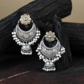 White German Silver-Plated Classic Chandbali Earrings