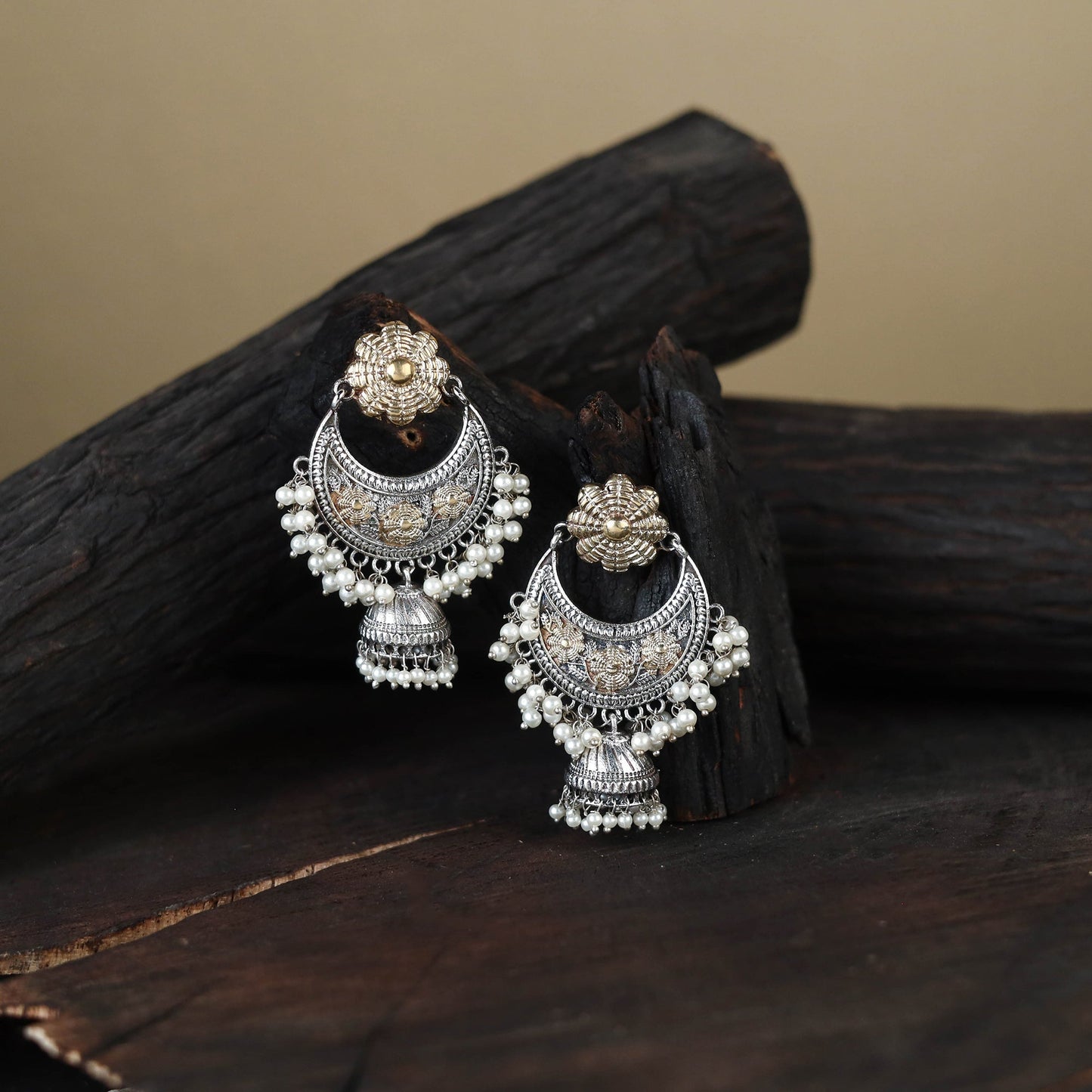 White German Silver-Plated Classic Chandbali Earrings