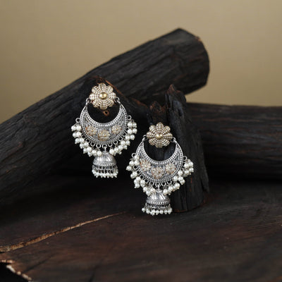 White German Silver-Plated Classic Chandbali Earrings