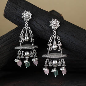 White German Silver-Plated Ethnic Drop Earrings