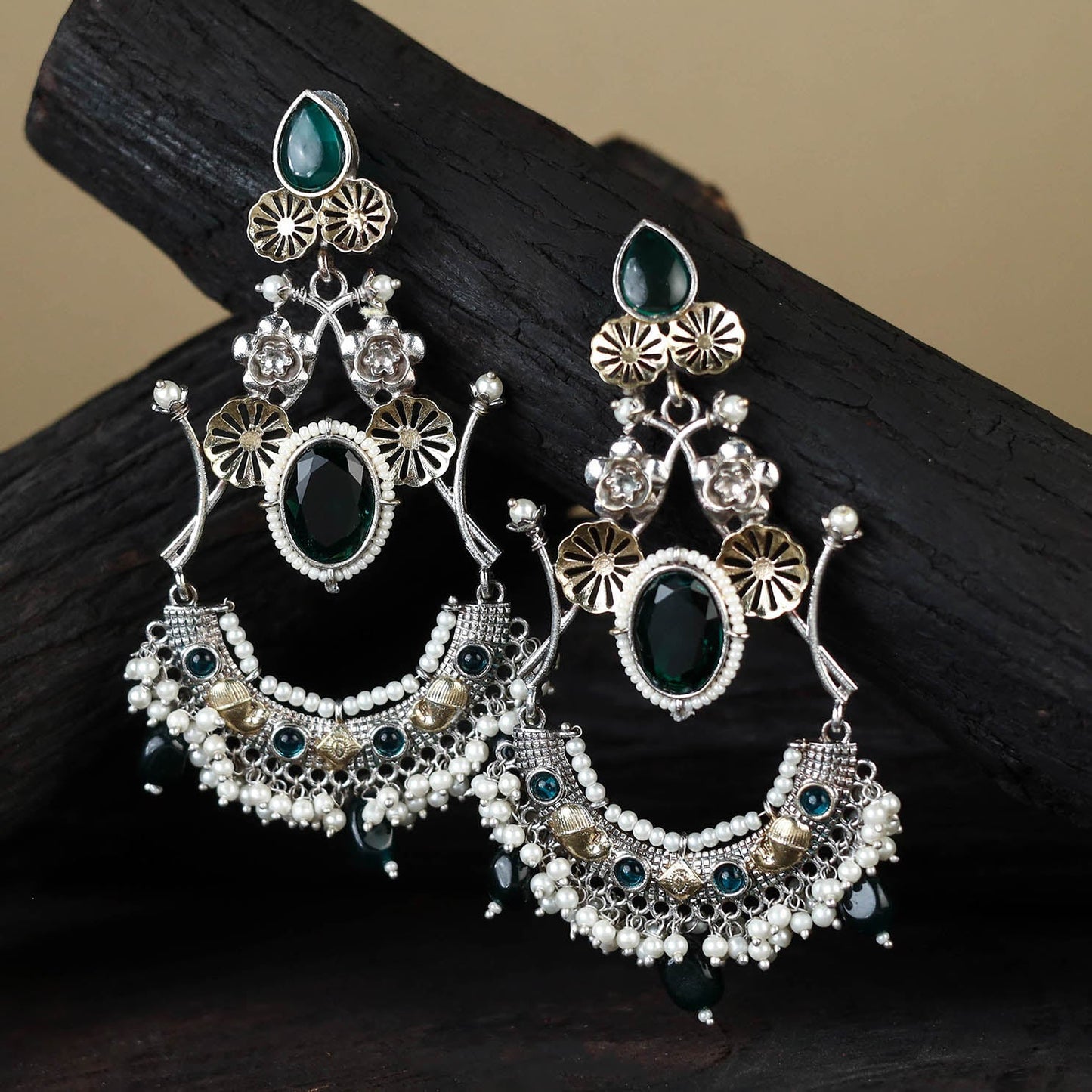 White German Silver-Plated Ethnic Drop Earrings