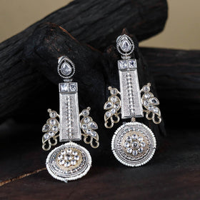 White German Silver-Plated Ethnic Drop Earrings