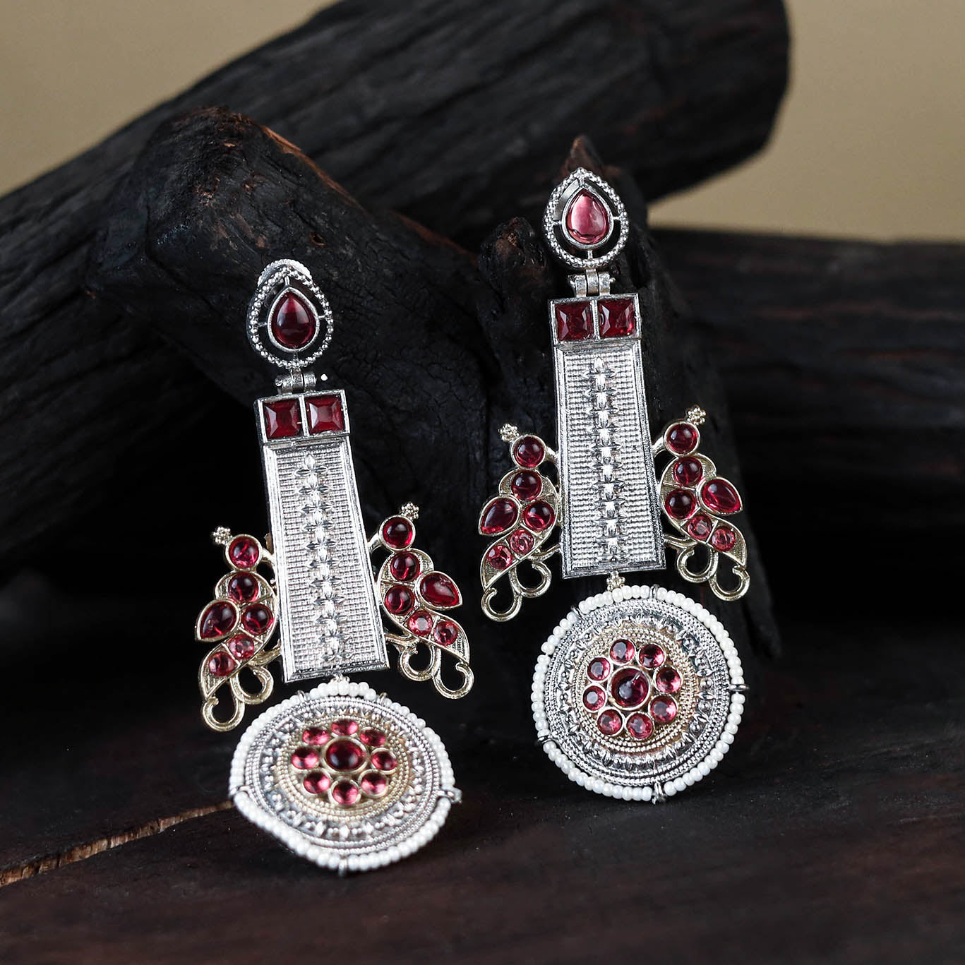 White - german silver-plated ethnic drop earrings 48