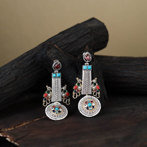 White - german silver-plated ethnic drop earrings 50