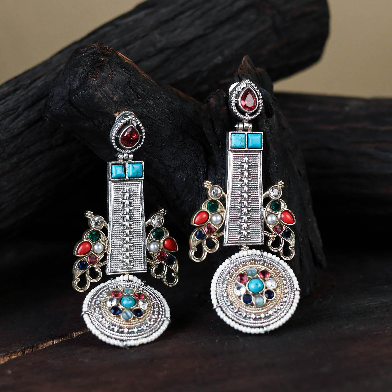 White - german silver-plated ethnic drop earrings 50