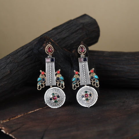 White German Silver-Plated Ethnic Drop Earrings