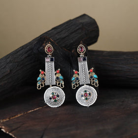 White German Silver-Plated Ethnic Drop Earrings