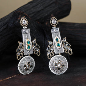 German Silver-Plated Ethnic Drop Earrings