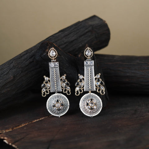 White German Silver-Plated Ethnic Drop Earrings