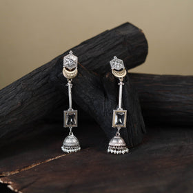 White German Silver-Plated Ethnic Drop Earrings