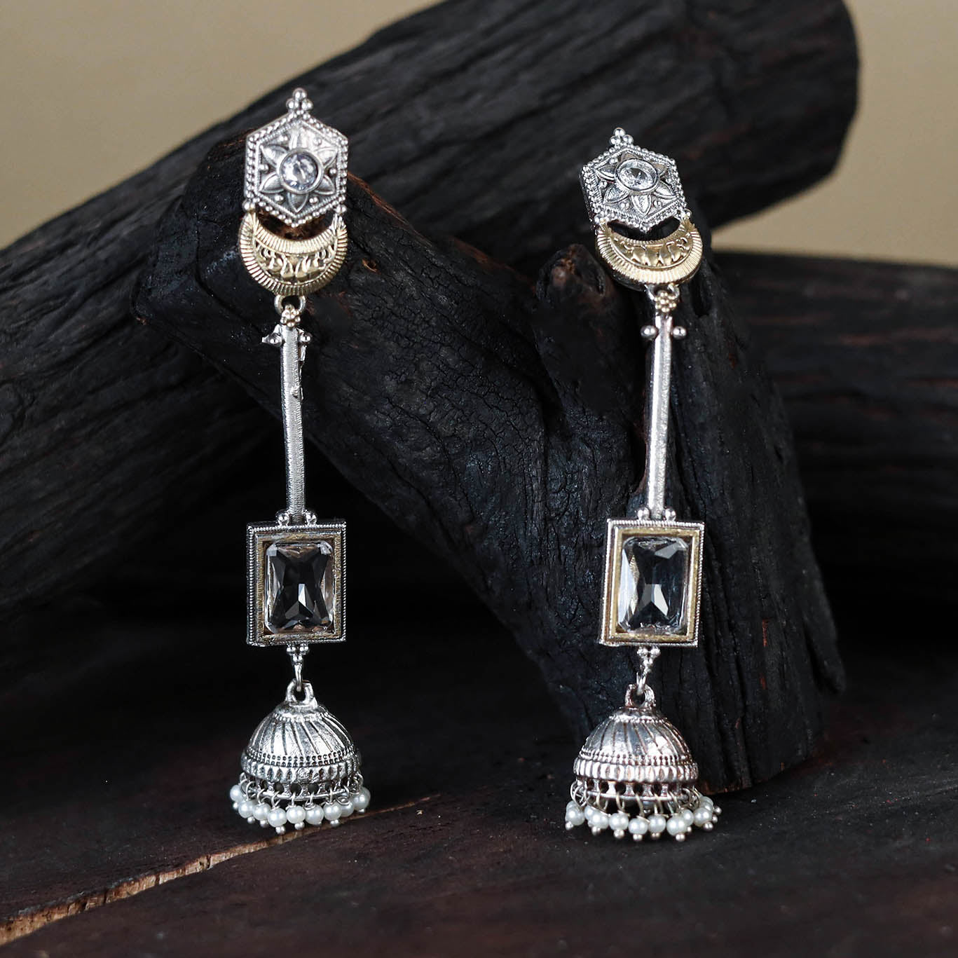 White German Silver-Plated Ethnic Drop Earrings