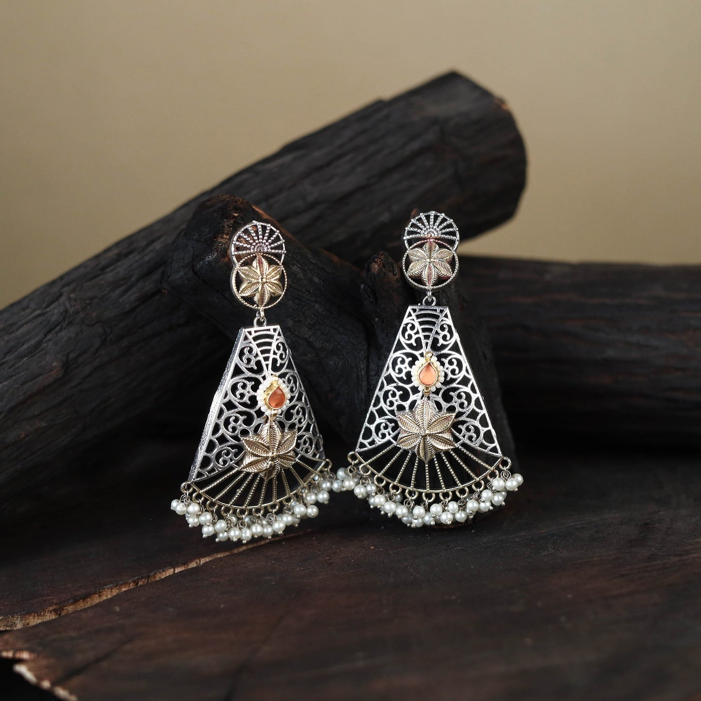 White German Silver-Plated Ethnic Drop Earrings