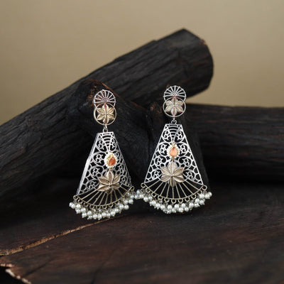 White German Silver-Plated Ethnic Drop Earrings