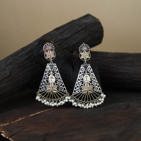 White German Silver-Plated Ethnic Drop Earrings