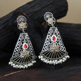 White German Silver-Plated Ethnic Drop Earrings