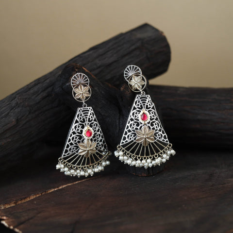 White German Silver-Plated Ethnic Drop Earrings
