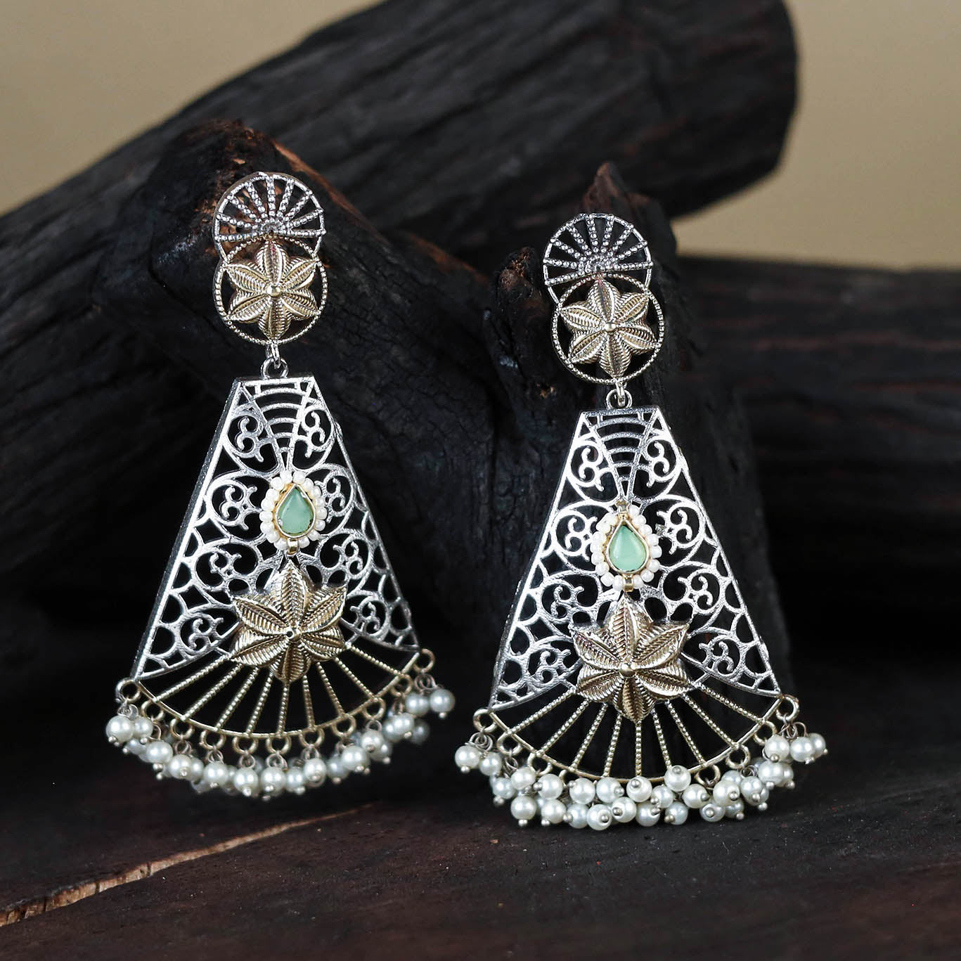 White German Silver-Plated Ethnic Drop Earrings