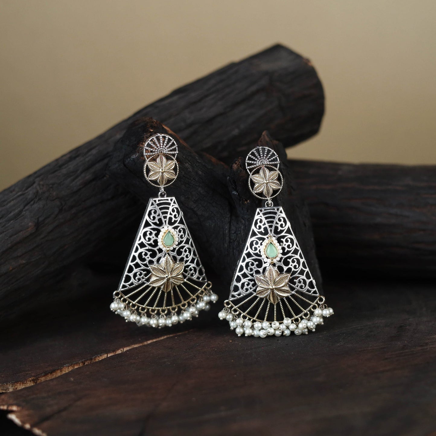White German Silver-Plated Ethnic Drop Earrings
