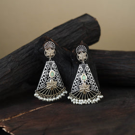 White German Silver-Plated Ethnic Drop Earrings