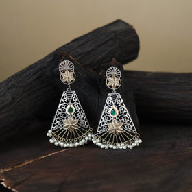 German Silver-Plated Ethnic Drop Earrings