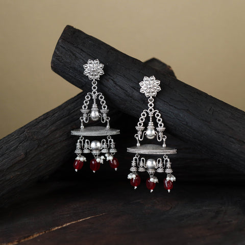 White German Silver-Plated Ethnic Drop Earrings