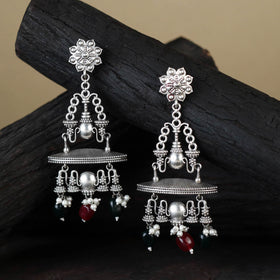 White German Silver-Plated Ethnic Drop Earrings