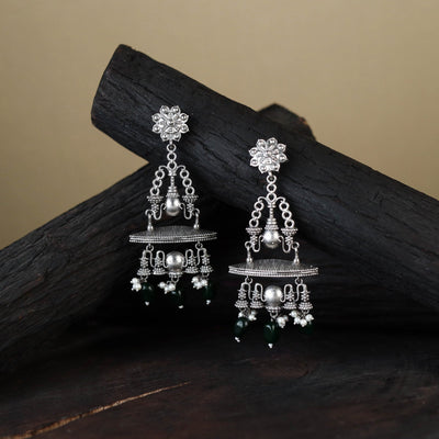 White German Silver-Plated Ethnic Drop Earrings