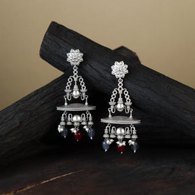 White German Silver-Plated Ethnic Drop Earrings