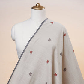 White Godavari Jamdani Buti Pure Handloom Cotton Fabric 