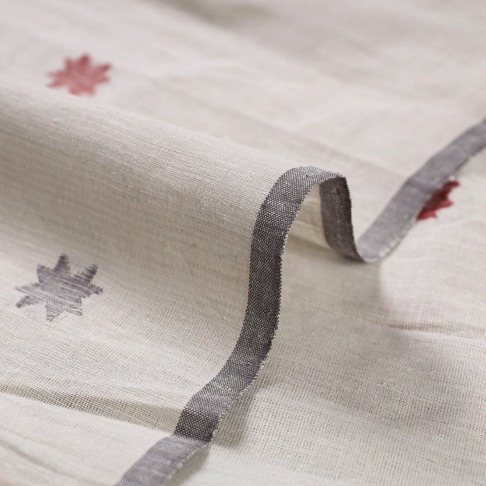 White Godavari Jamdani Buti Pure Handloom Cotton Fabric 