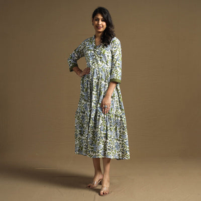 Buy Sanganeri Block Printed Cotton Flared Dress Online at iTokri.com