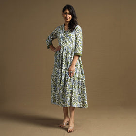 Buy Sanganeri Block Printed Cotton Flared Dress Online at iTokri.com