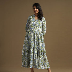 Buy Sanganeri Block Printed Cotton Flared Dress Online at iTokri.com