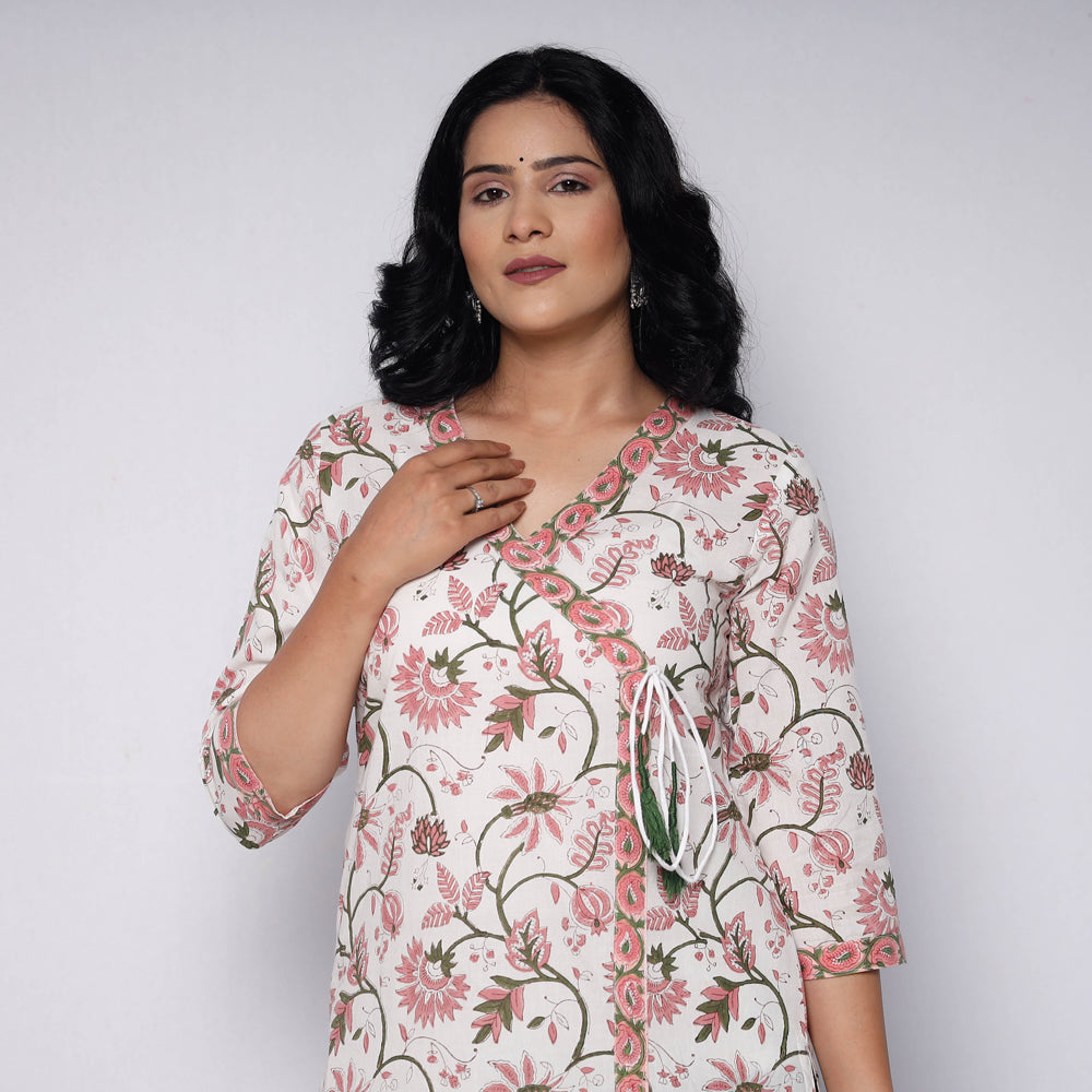  Sanganeri Hand Block Printed Cotton Long Kurta with Palazzo Set 