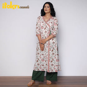  Sanganeri Hand Block Printed Cotton Long Kurta with Palazzo Set 